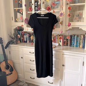 Marine layer Lexi rib short sleeve midi black dress